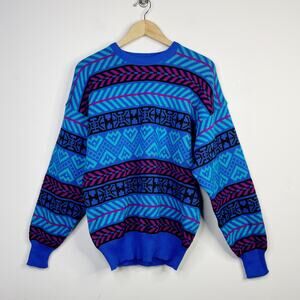 Vintage 80s 90s Serac Wool Crewneck Ski Sweater Geometric Cowichan Mens XL